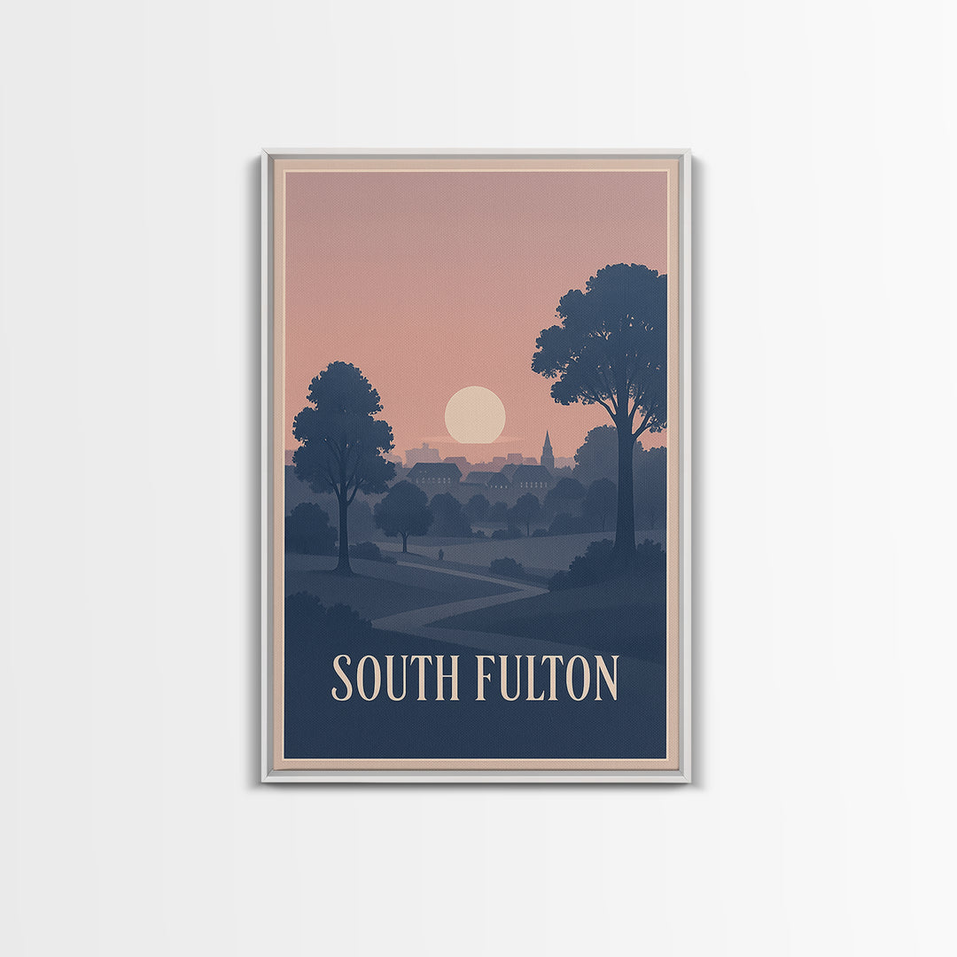 South Fulton Travel Poster, Canvas Print, Classic Travel Poster Art, South Fulton City Art, City Illustration, Watercolor Urban Skyline