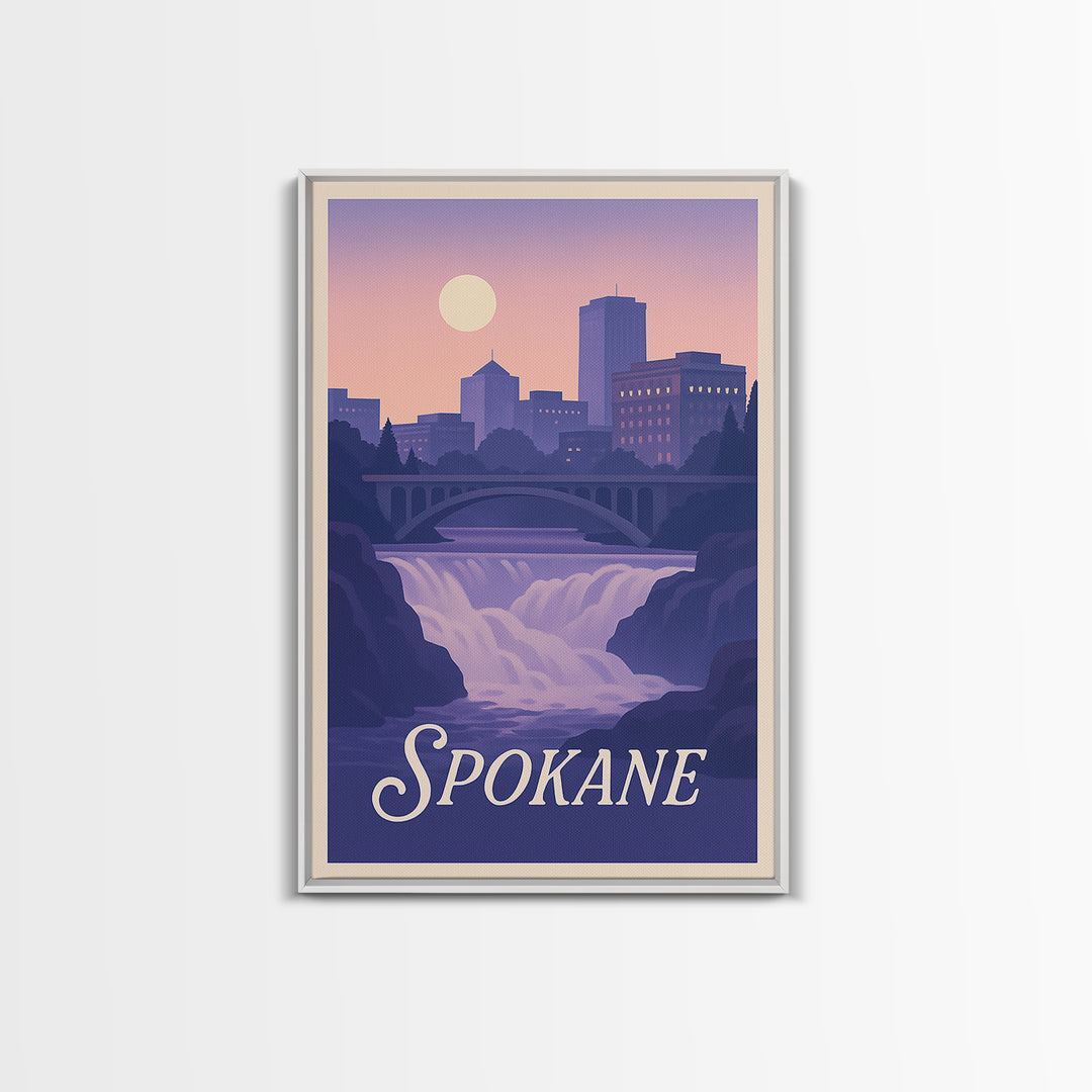 Spokane Travel Poster, Framed Canvas Print, Classic Travel Poster Art, Spokane Wall Art, Wanderlust Decor, Travel Poster Art, Home Decor