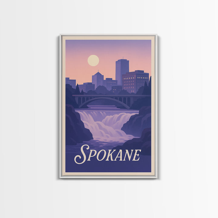 Spokane Travel Poster, Framed Canvas Print, Classic Travel Poster Art, Spokane Wall Art, Wanderlust Decor, Travel Poster Art, Home Decor