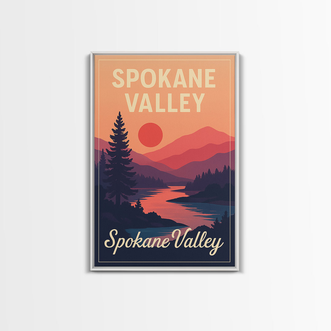 Spokane Valley Washington Travel Poster, Canvas Print, Classic Travel Poster Art, Spokane Valley Poster Print, Wall Decor, Office Decor
