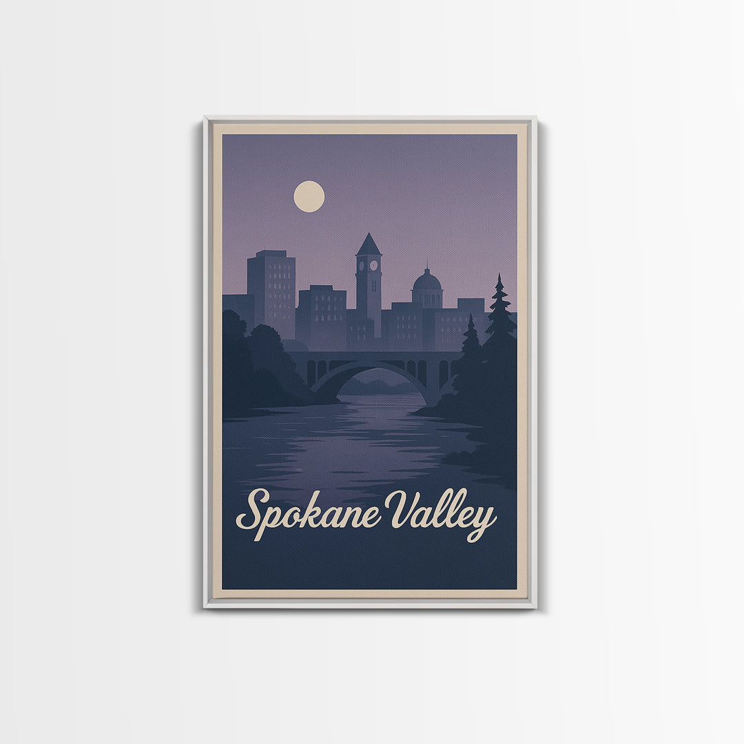 Spokane Valley Travel Poster, Canvas Print, Mid Century City Wall Art, Spokane Valley Art Print, City Art Print, Watercolor Cityscape