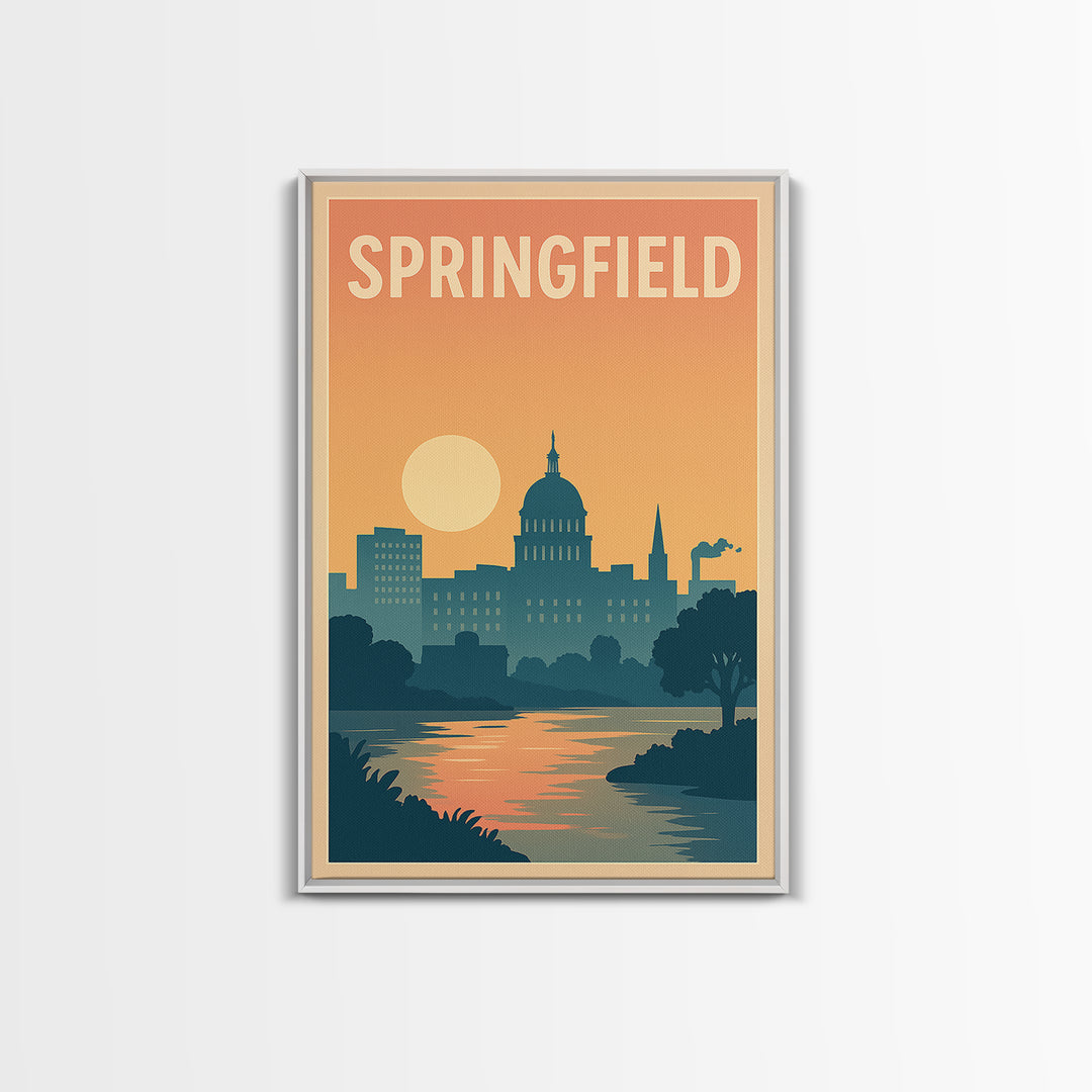 Springfield Travel Poster, Framed Canvas Print, Vintage Travel Poster Art, Springfield City Art, Fine Art Print, Travel Poster Set