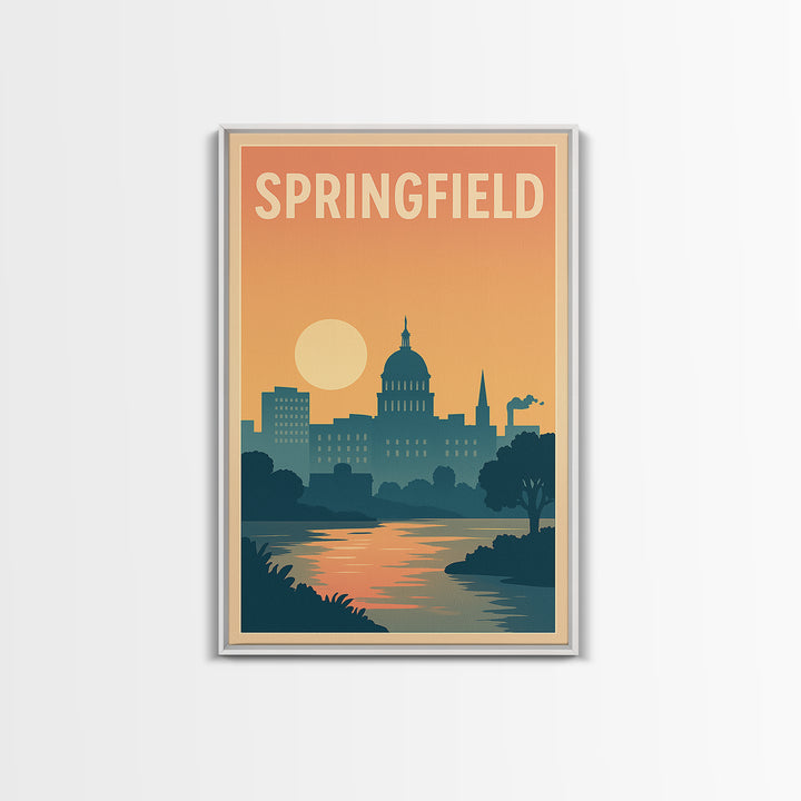 Springfield Travel Poster, Framed Canvas Print, Vintage Travel Poster Art, Springfield City Art, Fine Art Print, Travel Poster Set