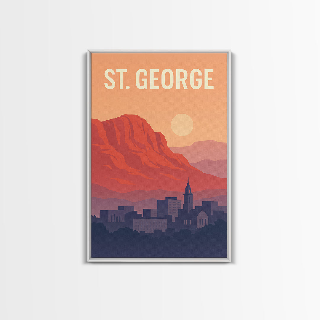 St George Utah Travel Poster, Canvas Print, Mid Century City Wall Art, St George Wall Art, City Travel Prints, Travel Art Print, Art Print