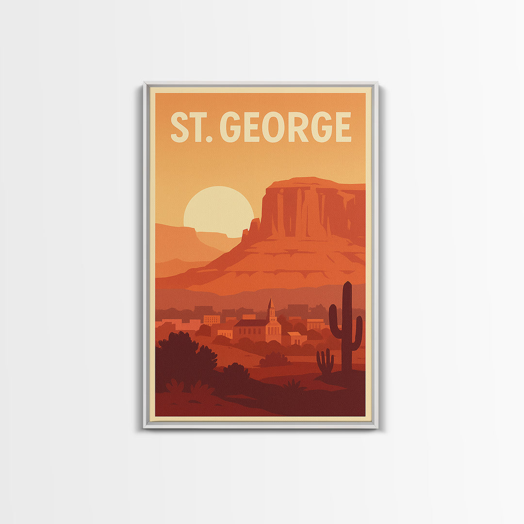 St George Travel Poster, Canvas Print, Retro Sunset Skyline Art, St George Poster Print, Travel Poster Art, Travel Art Print, Poster Art
