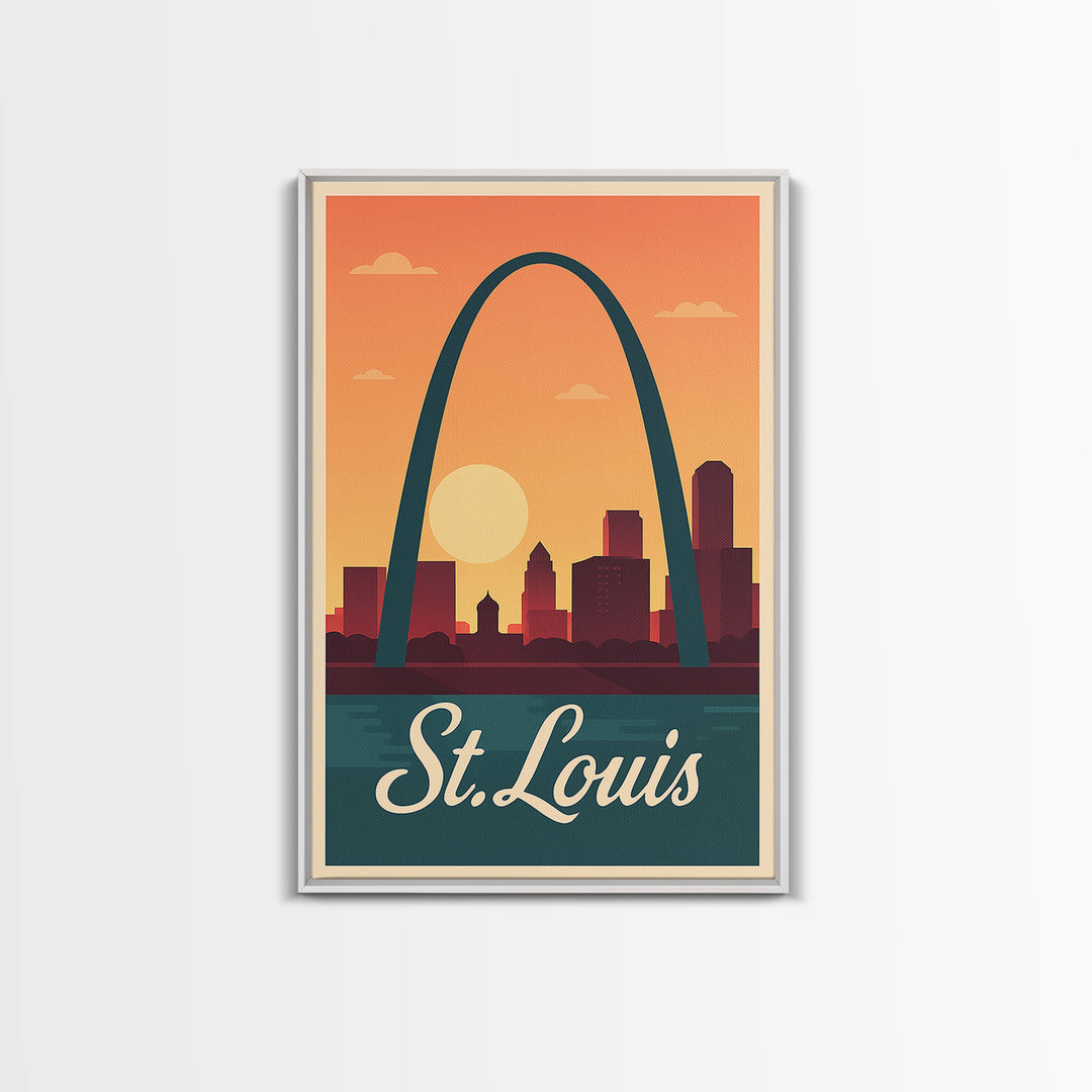 St Louis Missouri Travel Poster, Framed Canvas Print, Mid Century City Wall Art, St Louis Poster Print, Vintage City Art, Travel Poster Set