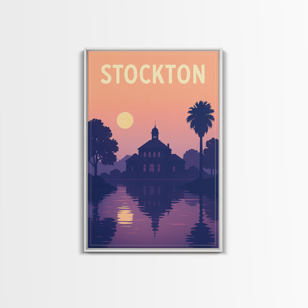 Stockton California Travel Poster, Framed Canvas Print, Mid Century City Wall Art, Stockton City Art, Wanderlust Decor, Gift For Travelers