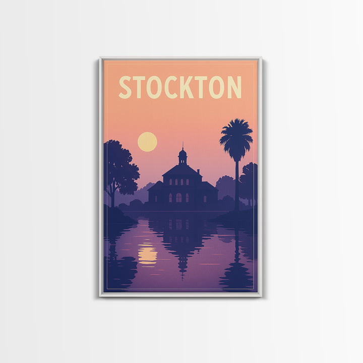 Stockton California Travel Poster, Framed Canvas Print, Mid Century City Wall Art, Stockton City Art, Wanderlust Decor, Gift For Travelers