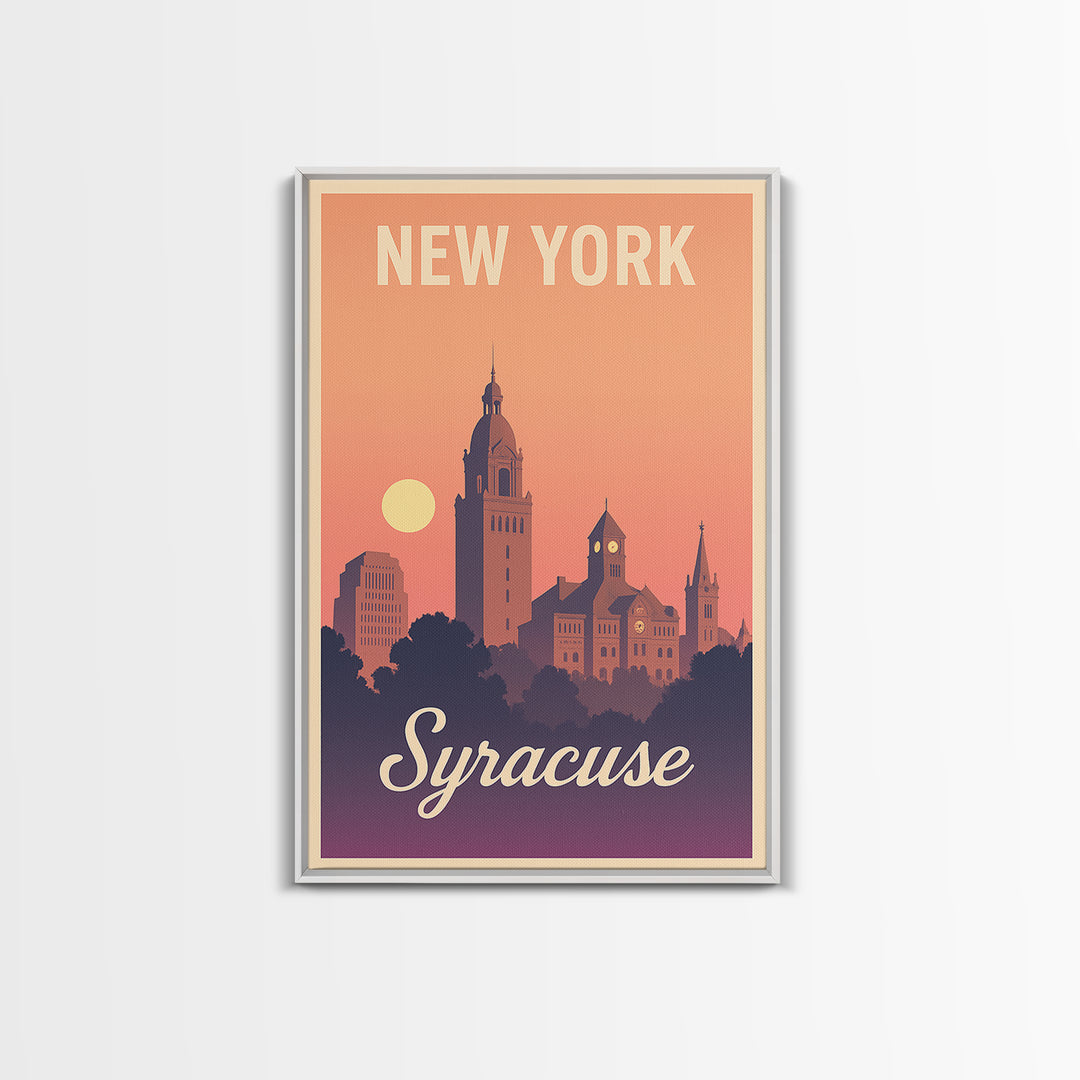 Syracuse New York Travel Poster, Canvas Print, Retro Sunset Skyline Art, Syracuse City Art, Home Office Decor, Wall Art, City Poster