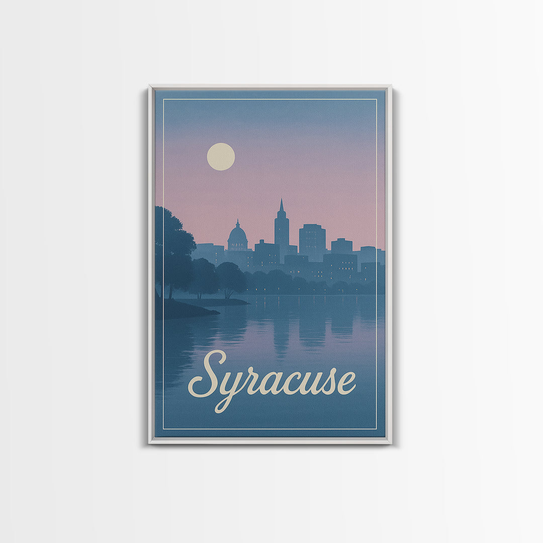 Syracuse Travel Poster, Framed Canvas Print, Mid Century City Wall Art, Syracuse Poster Print, Vintage City Art, City Illustration