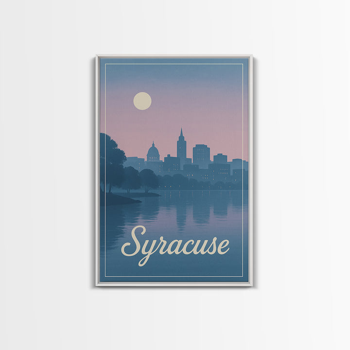 Syracuse Travel Poster, Framed Canvas Print, Mid Century City Wall Art, Syracuse Poster Print, Vintage City Art, City Illustration