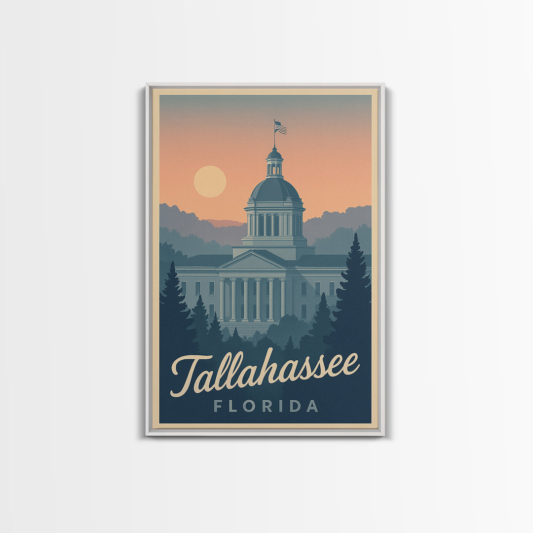Tallahassee Travel Poster, Canvas Print, Retro Sunset Skyline Art, Tallahassee Wall Art, Travel Poster Set, Vintage City Poster