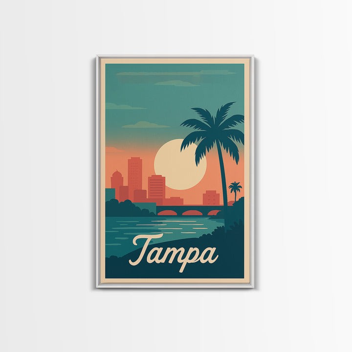Tampa Florida Travel Poster, Canvas Print, Retro Sunset Skyline Art, Tampa Wall Art, Retro Travel Print, Vintage City Art, Travel Poster Art
