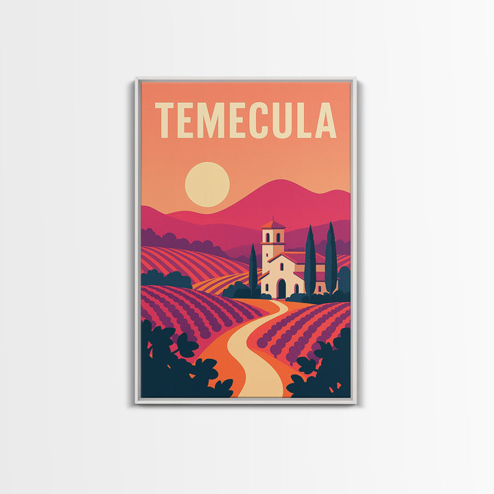 Temecula Travel Poster, Framed Canvas Print, Mid Century City Wall Art, Temecula Poster Print, Travel Art Print, Travel Poster Set