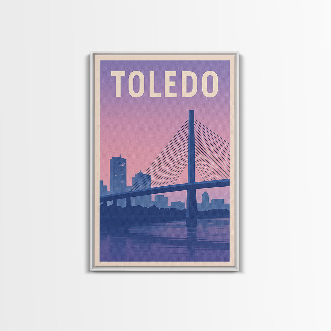 Toledo Ohio Travel Poster, Canvas Print, Retro Sunset Skyline Art, Toledo Travel Art, Watercolor Cityscape, City Poster, Travel Prints