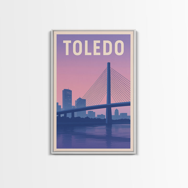 Toledo Ohio Travel Poster, Canvas Print, Retro Sunset Skyline Art, Toledo Travel Art, Watercolor Cityscape, City Poster, Travel Prints