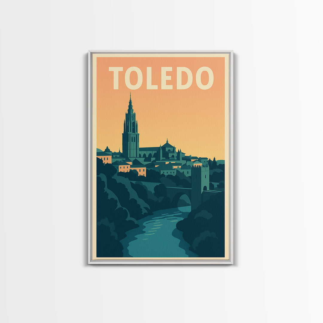 Toledo Travel Poster, Framed Canvas Print, Mid Century City Wall Art, Toledo Art Print, Retro Travel Print, City Art Print, Vintage Print