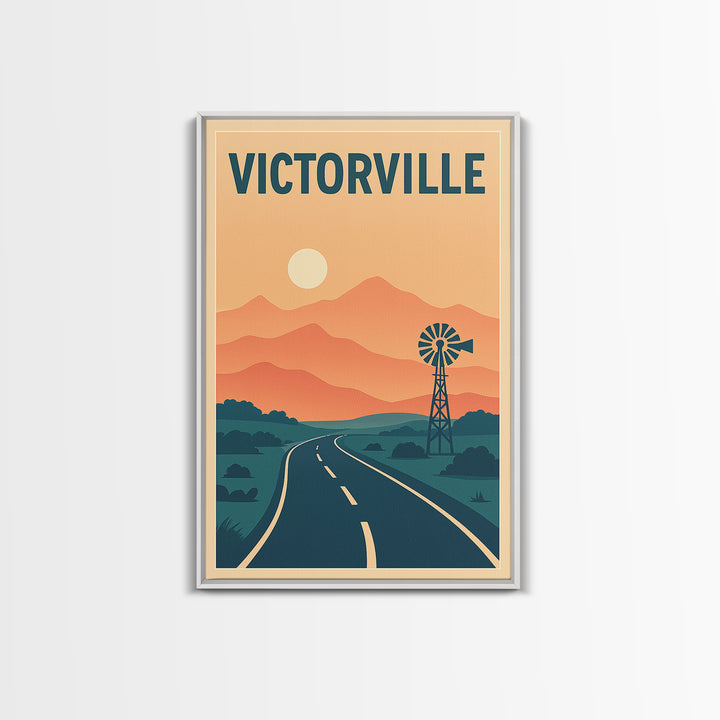 Victorville Travel Poster, Framed Canvas Print, Retro Sunset Skyline Art, Victorville Wall Art, City Art Print, Travel Poster Art