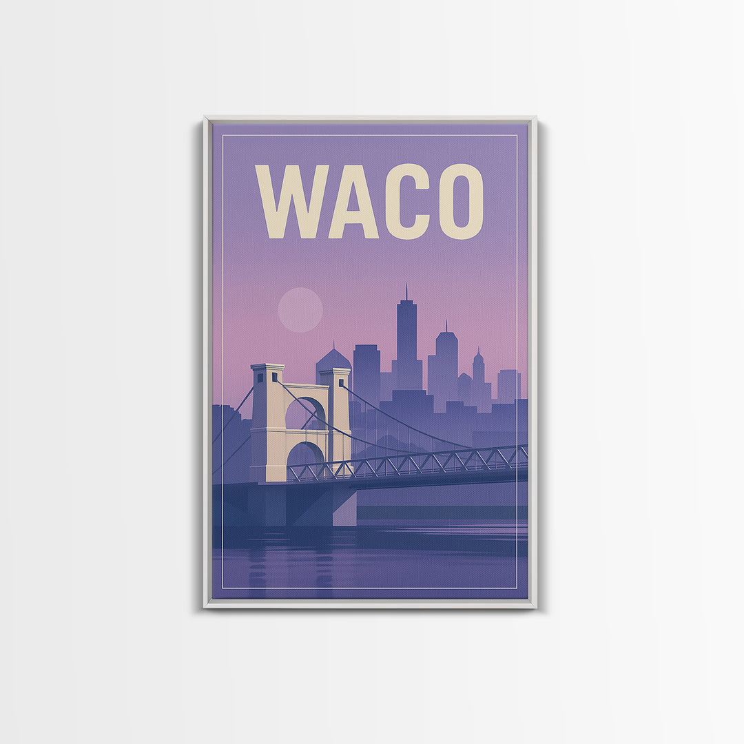 Waco Texas Travel Poster, Canvas Print, Mid Century City Wall Art, Waco City Art, Travel Wall Art, Gift For Travelers, Travel Art Print