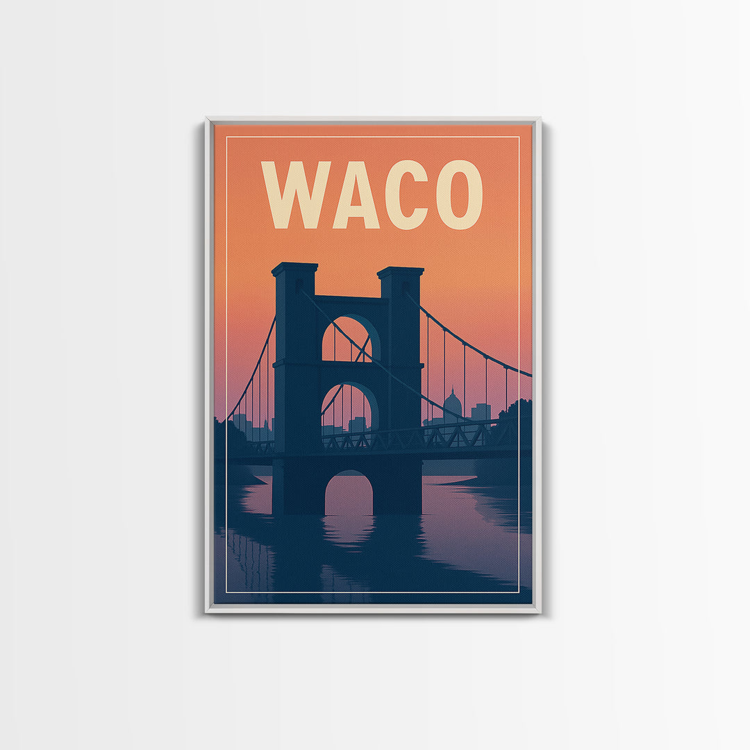 Waco Travel Poster, Framed Canvas Print, Classic Travel Poster Art, Waco City Art, Gift For Travelers, Travel Wall Decor, Home Office Decor
