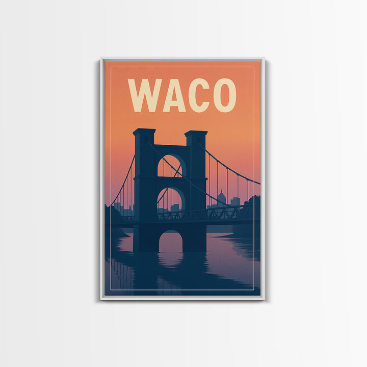 Waco Travel Poster, Framed Canvas Print, Classic Travel Poster Art, Waco City Art, Gift For Travelers, Travel Wall Decor, Home Office Decor