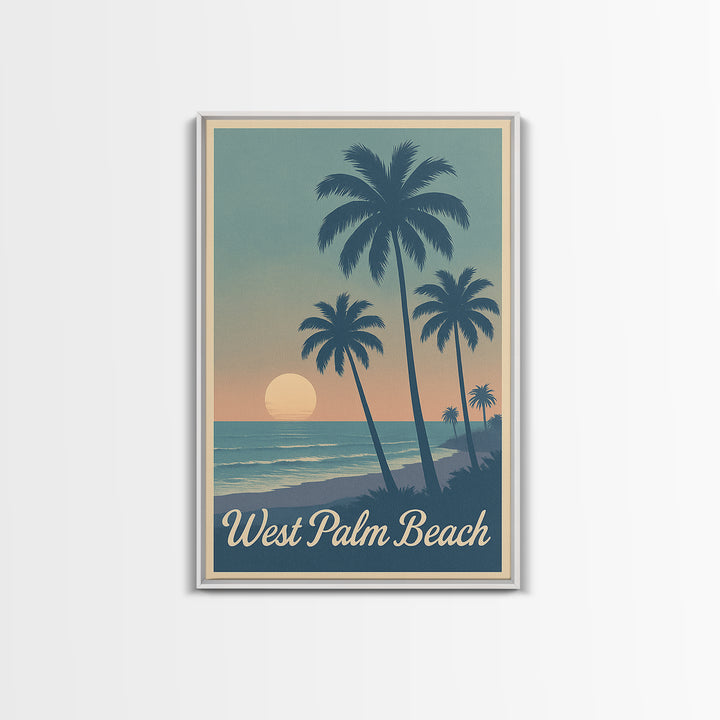 West Palm Beach Travel Poster, Framed Canvas Print, Retro Sunset Skyline Art, West Palm Beach Art Print, Fine Art Print, Travel Poster Art