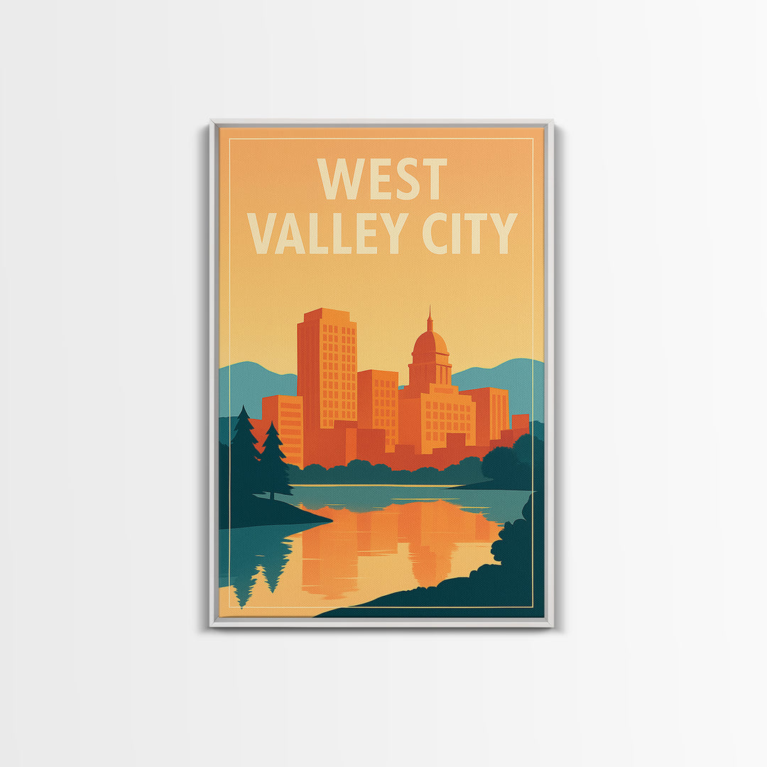 West Valley City Travel Poster, Framed Canvas Print, Classic Travel Poster Art, West Valley City Poster Print, Vintage City Poster