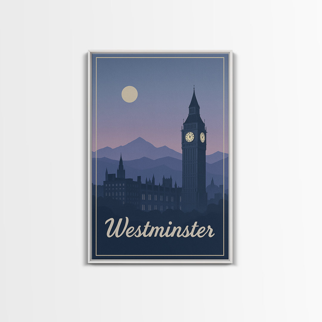 Westminster Travel Poster, Canvas Print, Mid Century City Wall Art, Westminster Travel Art, City Travel Prints, Home Office Decor