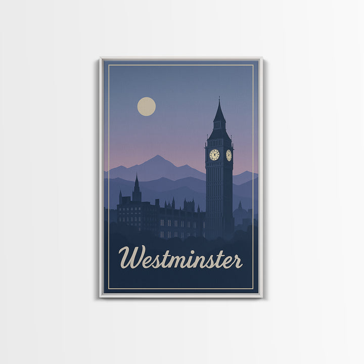 Westminster Travel Poster, Canvas Print, Mid Century City Wall Art, Westminster Travel Art, City Travel Prints, Home Office Decor