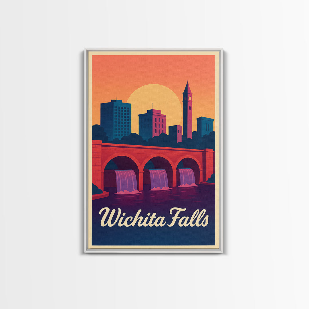 Wichita Falls Texas Travel Poster, Canvas Print, Retro Sunset Skyline Art, Wichita Falls City Art, City Art Print, Travel Poster Art