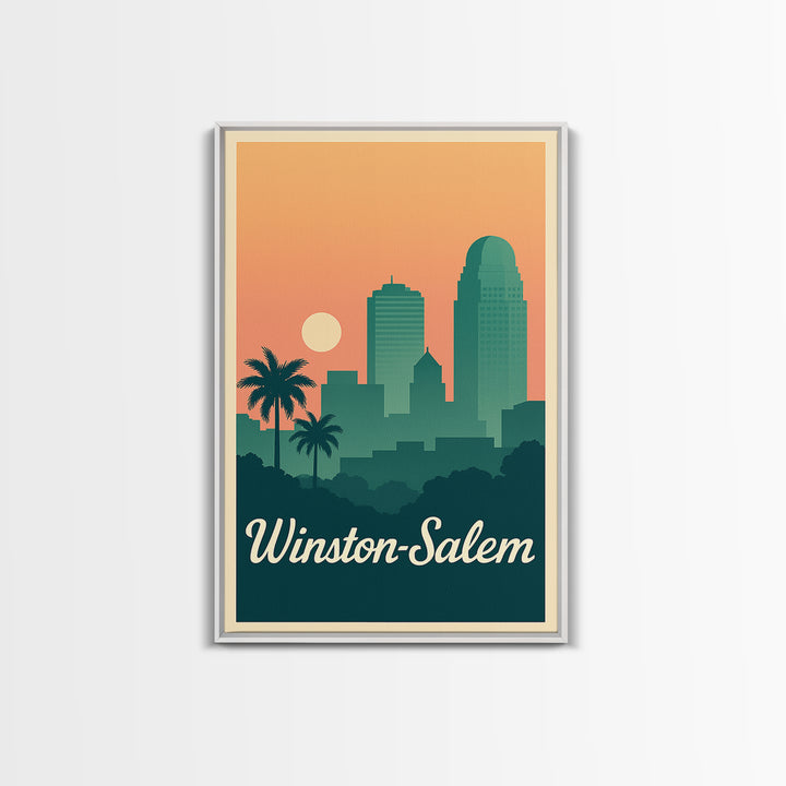 Winston Salem North Carolina Travel Poster, Canvas Print, Sunset Skyline Art, Winston Salem Wall Art, Art Print, Watercolor Skyline Art