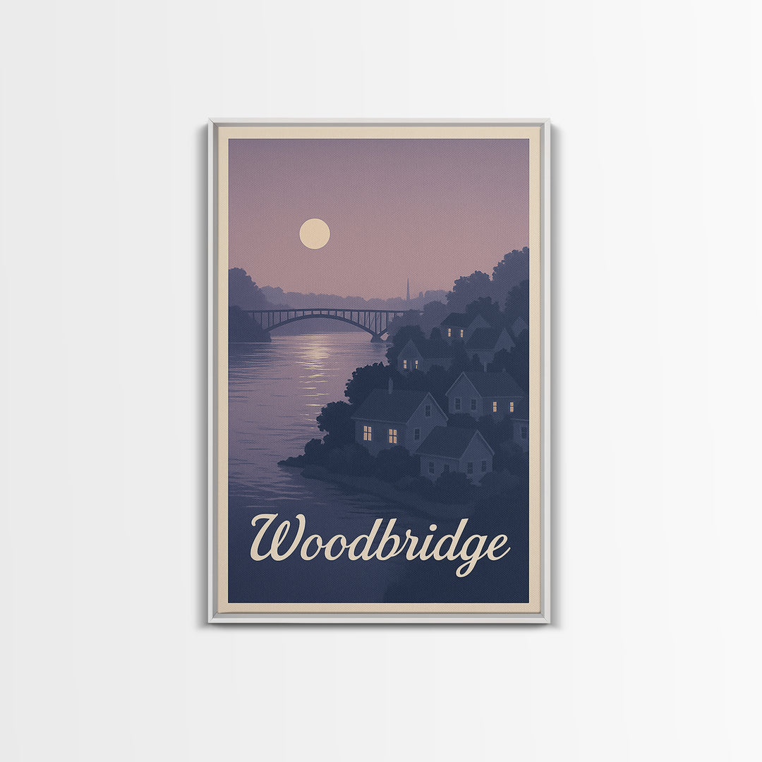 Woodbridge Travel Poster, Canvas Print, Mid Century City Wall Art, Woodbridge City Art, City Illustration, Travel Poster Art, Poster Art