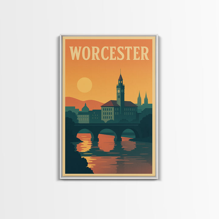 Worcester Travel Poster, Canvas Print, Mid Century City Wall Art, Worcester Travel Art, Travel Poster Set, City Art Print, Fine Art Print