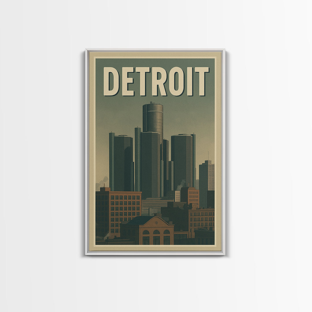 Detroit Travel Poster, Canvas Print, Retro City Wall Art, Detroit Poster Print, Mid Century Wall Art, Gift For Travelers, Travel Wall Decor
