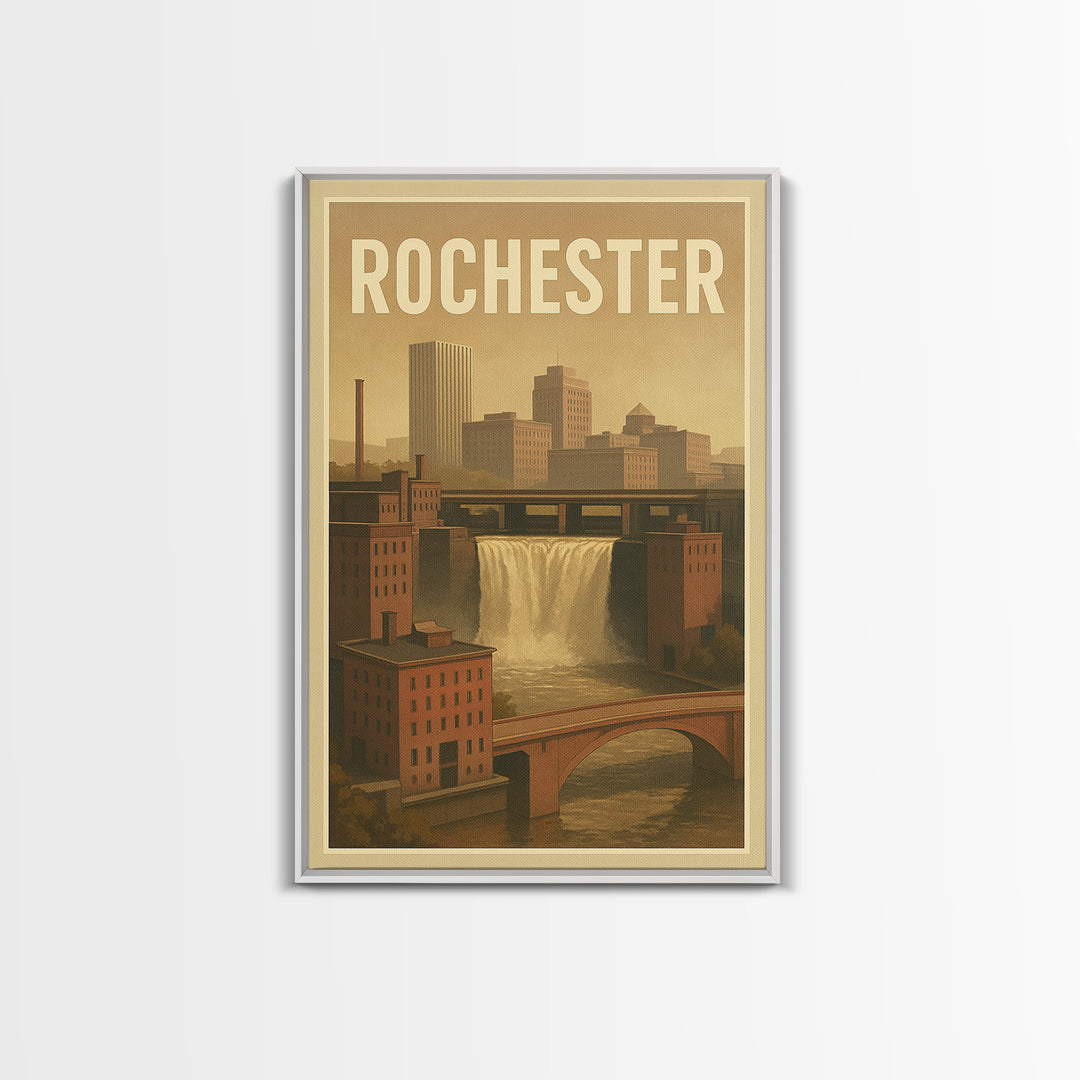 Rochester Travel Poster, Framed Canvas Print, Old School Travel Poster, Rochester Travel Art, Vintage City Poster, Retro Travel Print