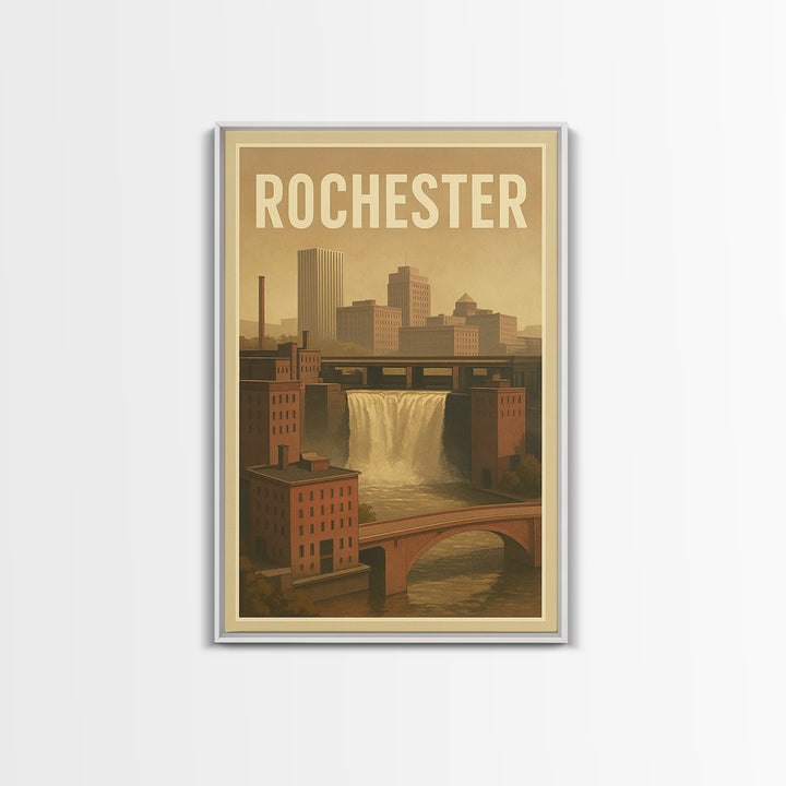 Rochester Travel Poster, Framed Canvas Print, Old School Travel Poster, Rochester Travel Art, Vintage City Poster, Retro Travel Print
