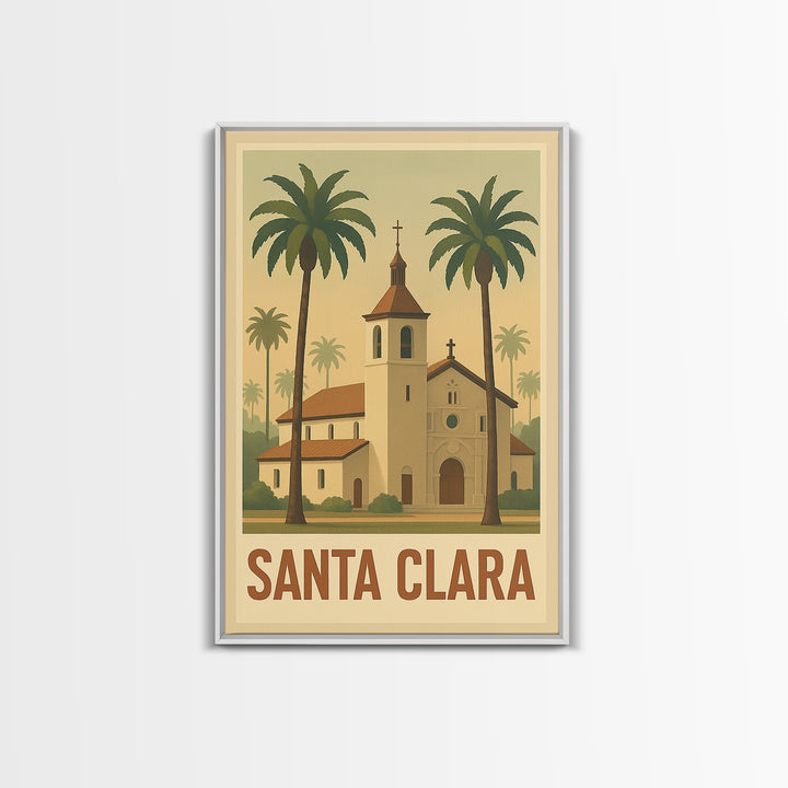 Santa Clara Travel Poster, Framed Canvas Print, Classic Retro Poster Art, Santa Clara Travel Art, Living Room Wall Art, Vintage Travel Art