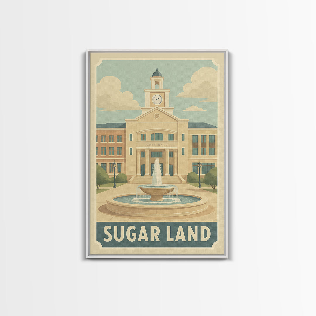 Sugar Land Texas Travel Poster, Canvas Print, Retro Poster Art, Sugar Land Wall Art, Retro Travel Print, City Travel Prints, Wall Art