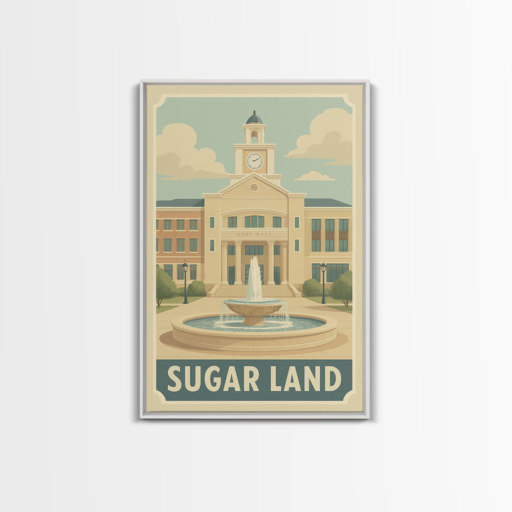 Sugar Land Texas Travel Poster, Canvas Print, Retro Poster Art, Sugar Land Wall Art, Retro Travel Print, City Travel Prints, Wall Art