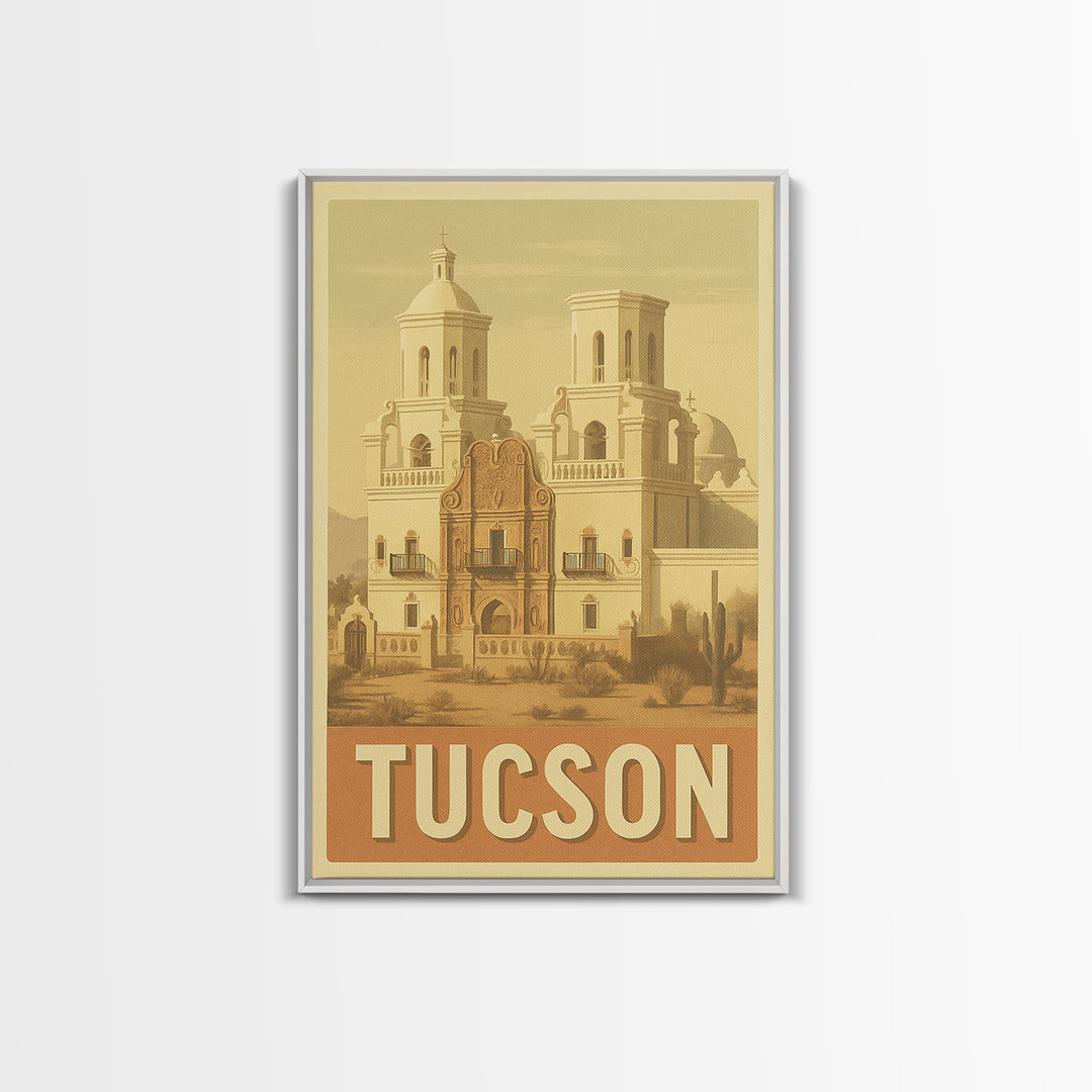 Tucson Arizona Travel Poster, Canvas Print, Vintage Theatre Style Art, Tucson Wall Art, City Illustration, Mid Century Wall Art, Travel Art