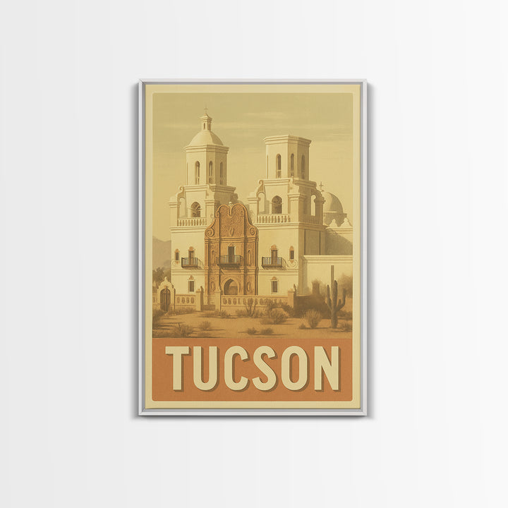 Tucson Arizona Travel Poster, Canvas Print, Vintage Theatre Style Art, Tucson Wall Art, City Illustration, Mid Century Wall Art, Travel Art