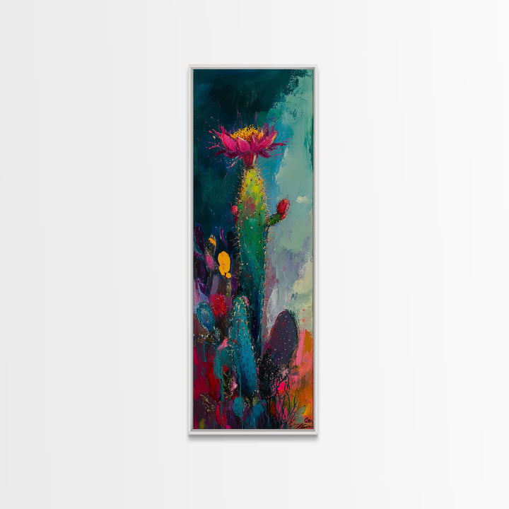 Abstract Desert Cactus Wildflower Art Framed Canvas Print | Southwest Wall Art | Botanical Prints | Boho Wall Art | Moody Art