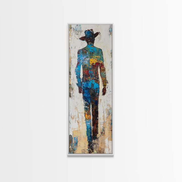 Abstract Cowboy Art Framed Canvas Print Western Rustic Wall Art, Southwest Wall Art, Tall Narrow Art, Farmhouse Art, Extra Wide Art