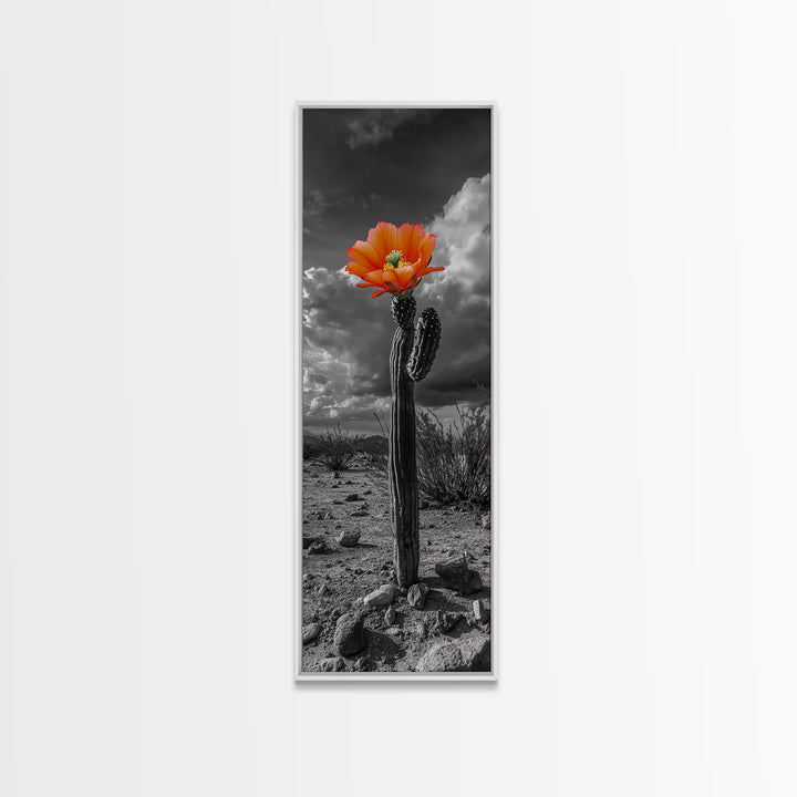 Blooming Desert Cactus Framed Canvas Print | Wildflower Painting | Southwest Wall Art | Moody Art | Botanical Prints | Gift Idea