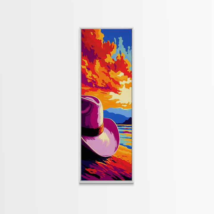 Vibrant Cowboy Hat Canvas Print pink orange wall art southwest wall art extra wide art rustic wall art coastal cowgirl wall art
