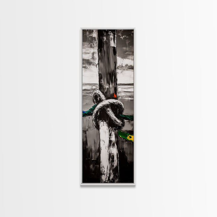 Nautical Rope Painting Canvas Print, Coastal Wall Art, Nautical Decor, Surf Wall Art, Ocean Art, Moody Art, Rustic Art, Maritime Wall Art, Above Couch Art, Coastal Decor, Extra Wide Art, Farmhouse Art, Gift Idea, Nautical Painting