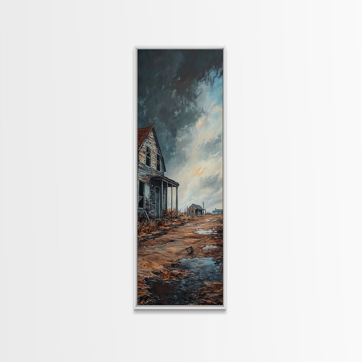 Abandoned House Stormy Sky Canvas Print Moody Art Rustic Wall Art Farmhouse Art Dark Romance Painting Wabi Sabi Art