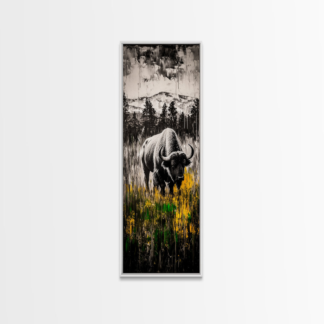 Black White Bison Canvas Print Rustic Wall Art Western Art Farmhouse Art Tall Narrow Art Above Sofa Art Gift Idea Him