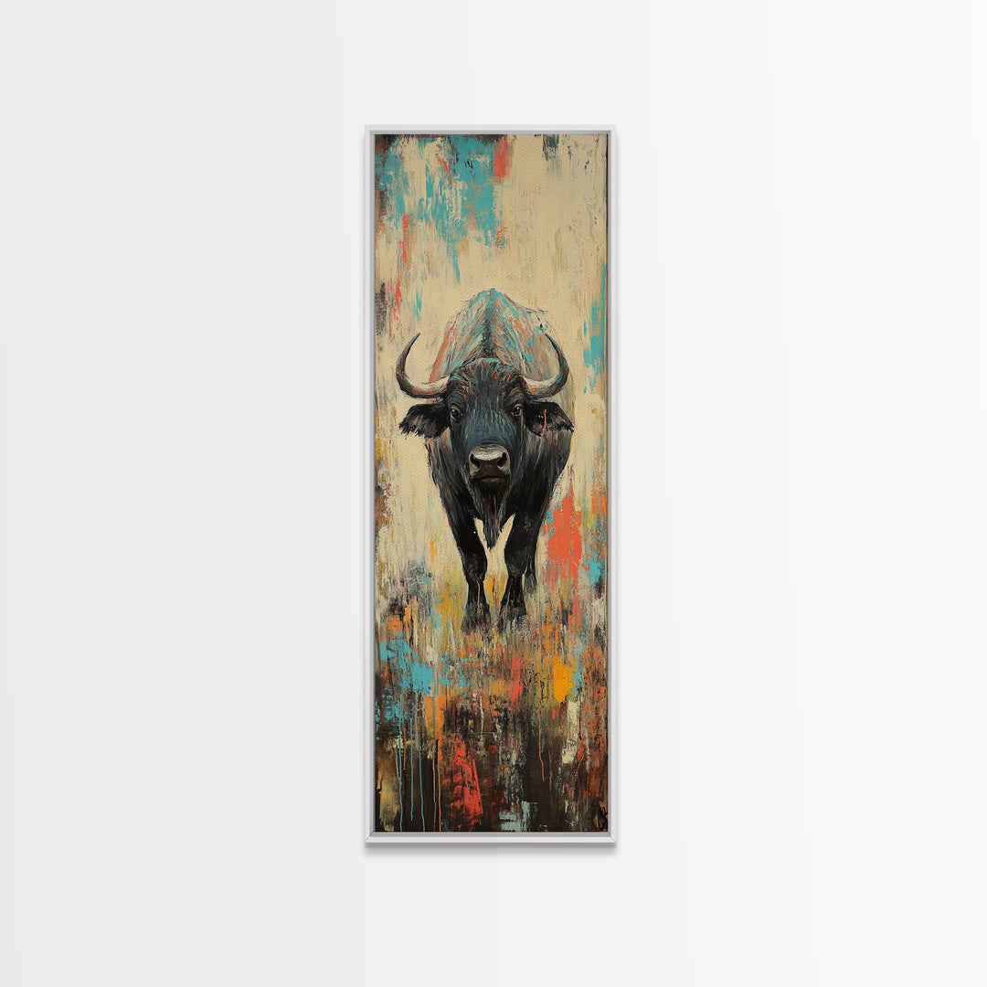Moody Bison Canvas Print Rustic Wall Art Farmhouse Art Wabi Sabi Art Southwest Wall Art Living Room Art Vertical Wall Art