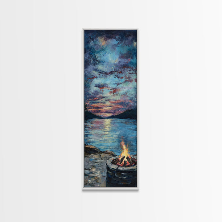 Cozy Campfire Lake View Canvas Print Rustic Wall Art Southwest Art Smoky Mountain Art Nautical Decor Above Couch Wall Art